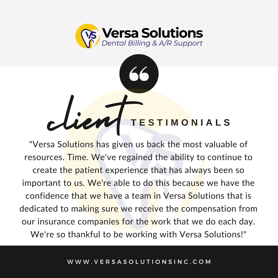 Thank you to our awesome client in Greenville, SC!

#dentalinsurance #dentalbilling #versasolutions #versabilling