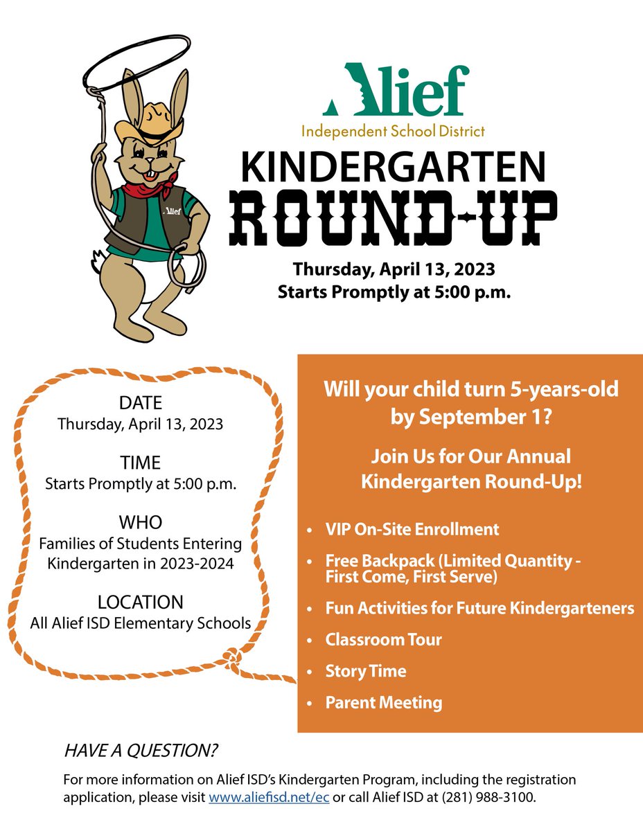 Alief ISD on Twitter "Will your child enter Kinder in August 2023