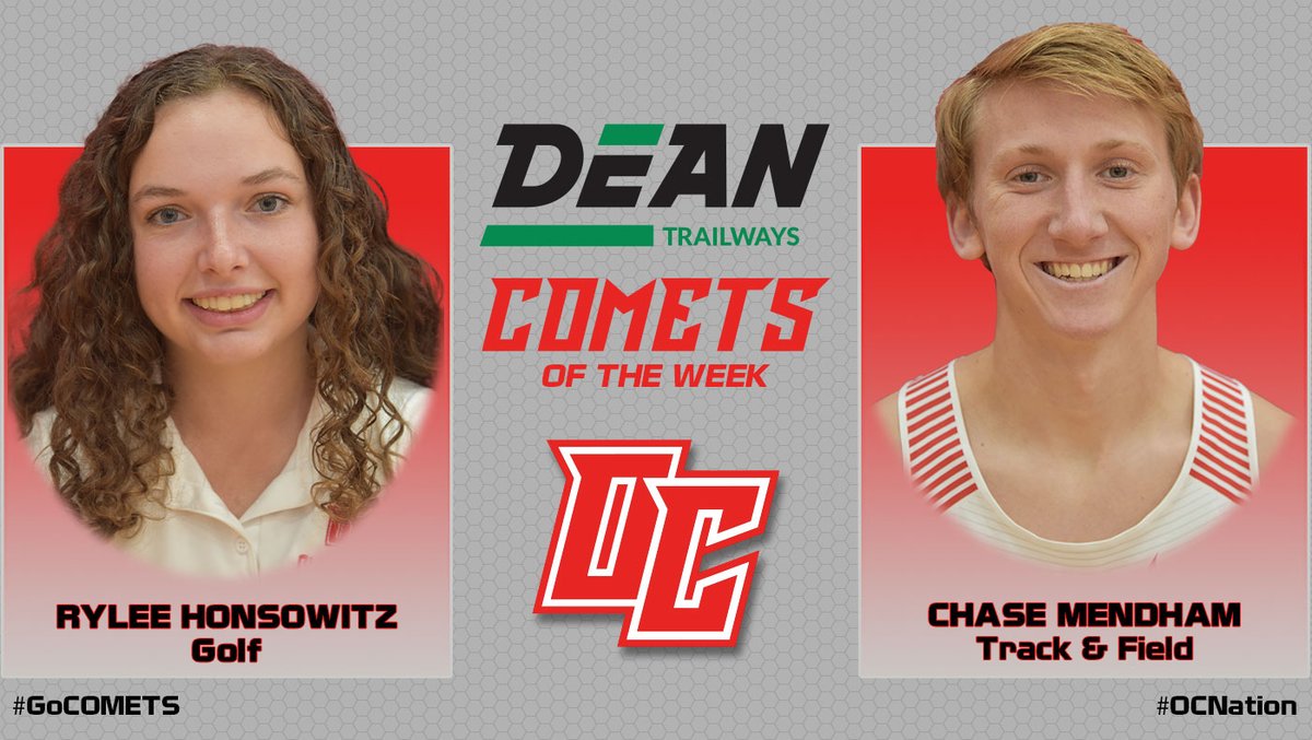 Congratulations to Rylee Honsowitz from @OC_CometGolf and Chase Mendham from @OlivetXCTrack on being selected the @DeanTrailways Comets of the Week!

READ -- olivetcomets.com/aotw/2022-23/4…

#GoCOMETS #OCNation #d3golf #d3tf