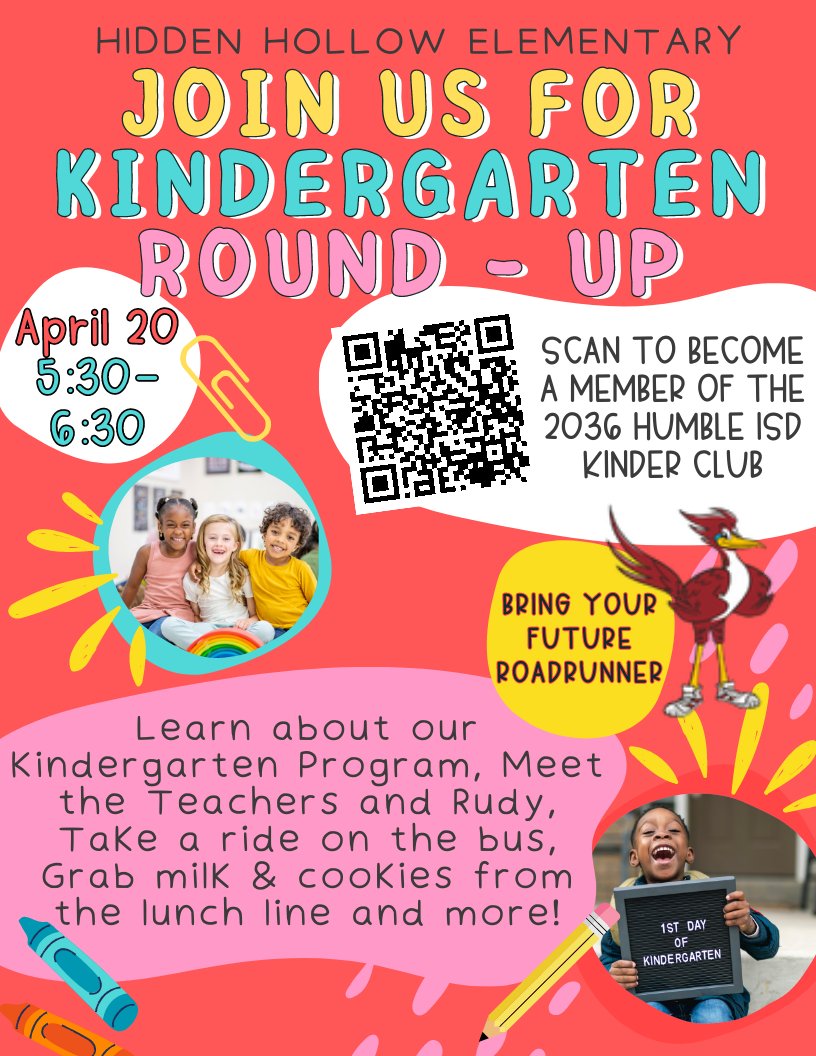 Kindergarten Round Up is in 10 DAYS! Early Registration is now OPEN for Kindergarteners! We can't wait to meet you and your future Roadrunner on the 20th! #growingtogether #hheroadrunner #kinderroundup #kindergarten