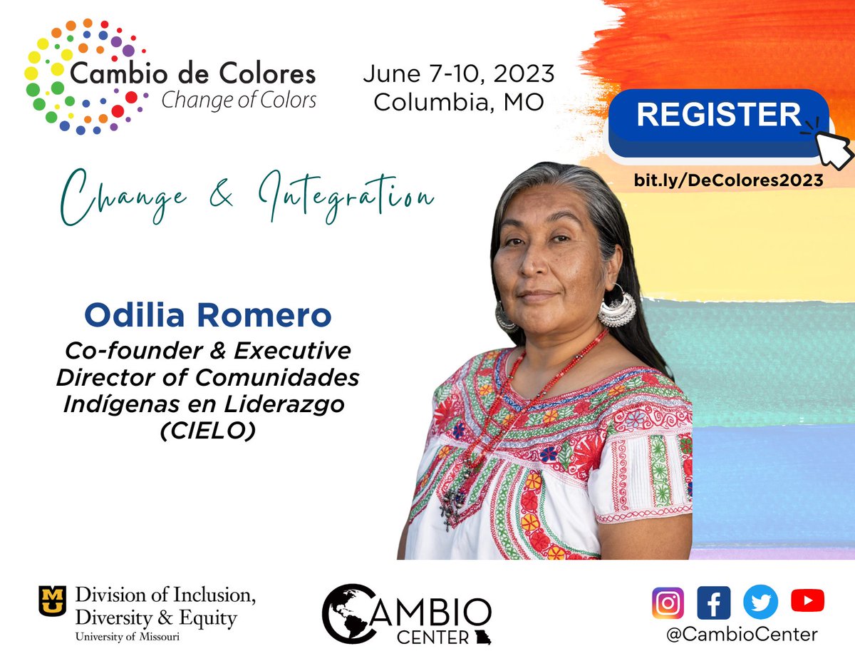We are thrilled to announce that Odilia Romero will be one of the keynote speakers at our upcoming Cambio de Colores conference! Odilia Romero is the co-founder/ executive director of Comunidades Indigenas en Liderazgo (CIELO).