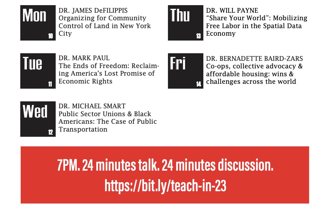 During the strike, Rutgers Bloustein faculty are holding an online teach-in on labor, inequality, and the public sector. 24 minute talks, 24 minute discussion. #RUOnStrike bit.ly/teach-in-23