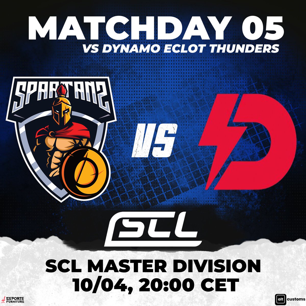 SpartansEu's tweet photo. Our second game of the day, and we are up against some familiar faces!!!
⚔️MATCHDAY 05
🗓️10/04/2023
🆚@dynamoeclot Thunders
🏆@scleague_net Master Division
🕔20:00 CET
#dynamoeclot #thunders #cs #esports #scleague #spartans #matchday #versus #gaming #game #csgo https://t.co/5h0YUtoUYu