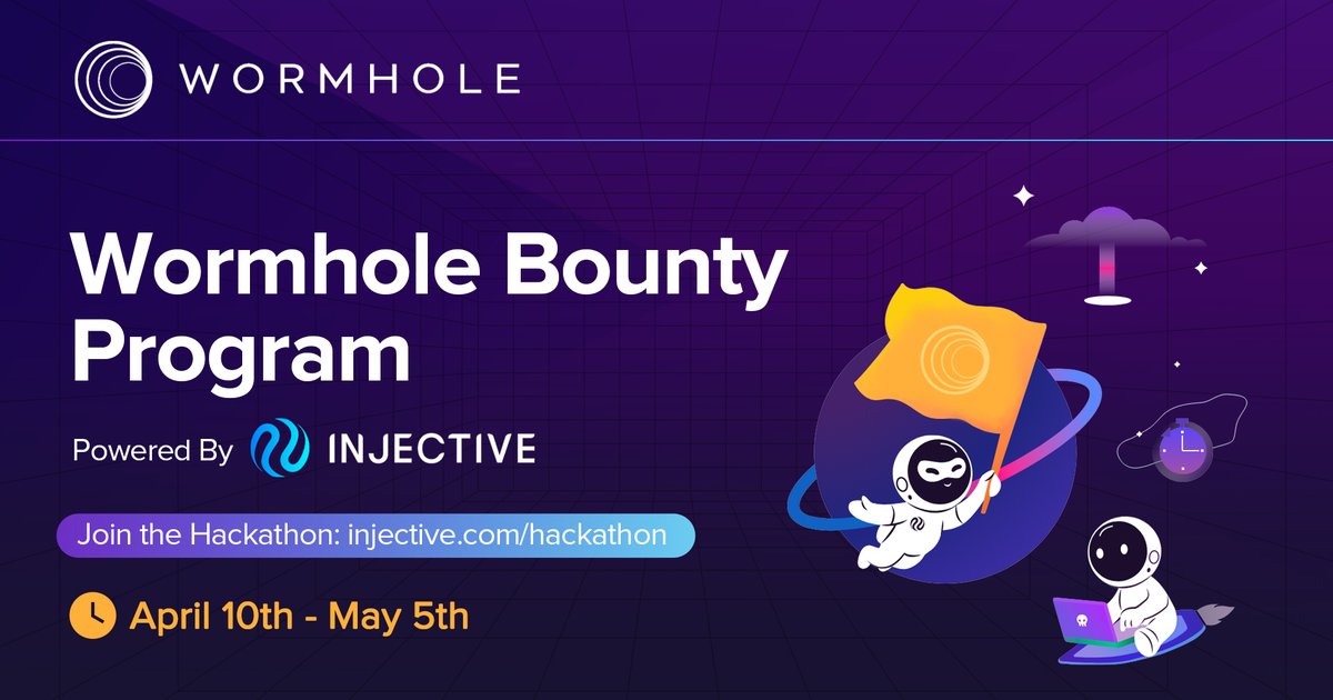 🧑‍💻 @Injective_ 's Virtual Hackathon just launched! #PoweredByInjective Wormhole is proud to be contributing a bounty for “best implementation of cross-chain functionality'. Learn everything about the month-long hackathon & start hacking right away👇 injective.com/hackathon