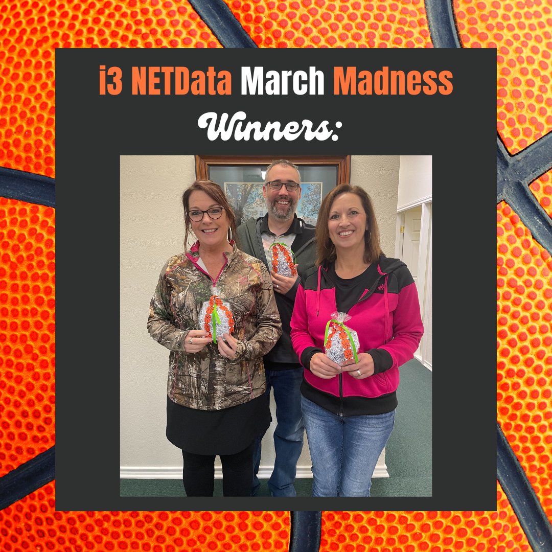 i3NetData's tweet photo. i3 NETData's first ever March Madness bracket challenge was a SUCCESS! 🏀

Pictured are the winners:
🥇 Lori Timko 🏆

🥈Tracey Coleman

🥉Dustin Ballard

Thank you to all of our amazing employees for participating, we can't wait for next year!
#i3Verticals #NETData #MarchMadness https://t.co/5CERu3K2vy