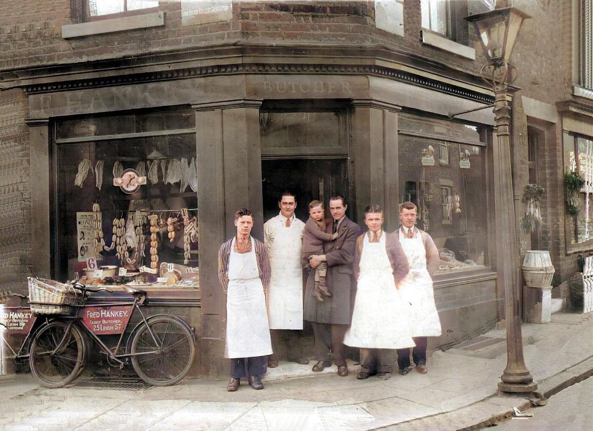Malcolm Hankey (@malchankey) on Twitter photo Amazing colorisation of an historic family photo - Fred Hankey’s butchers in Earlestown, Newton-Le-Willows. Lovely to see my great uncle Fred with my Grandad Harold, holding my dads cousin Maurice Hankey, who incidentally wrote a book on the history of <a href="/BermudaFA/">Bermuda Football Association</a> <a href="/Bermuda/">Bermuda</a> ✌🏻 Amazing colorisation of an historic family photo - Fred Hankey’s butchers in Earlestown, Newton-Le-Willows. Lovely to see my great uncle Fred with my Grandad Harold, holding my dads cousin Maurice Hankey, who incidentally wrote a book on the history of <a href="/BermudaFA/">Bermuda Football Association</a> <a href="/Bermuda/">Bermuda</a> ✌🏻