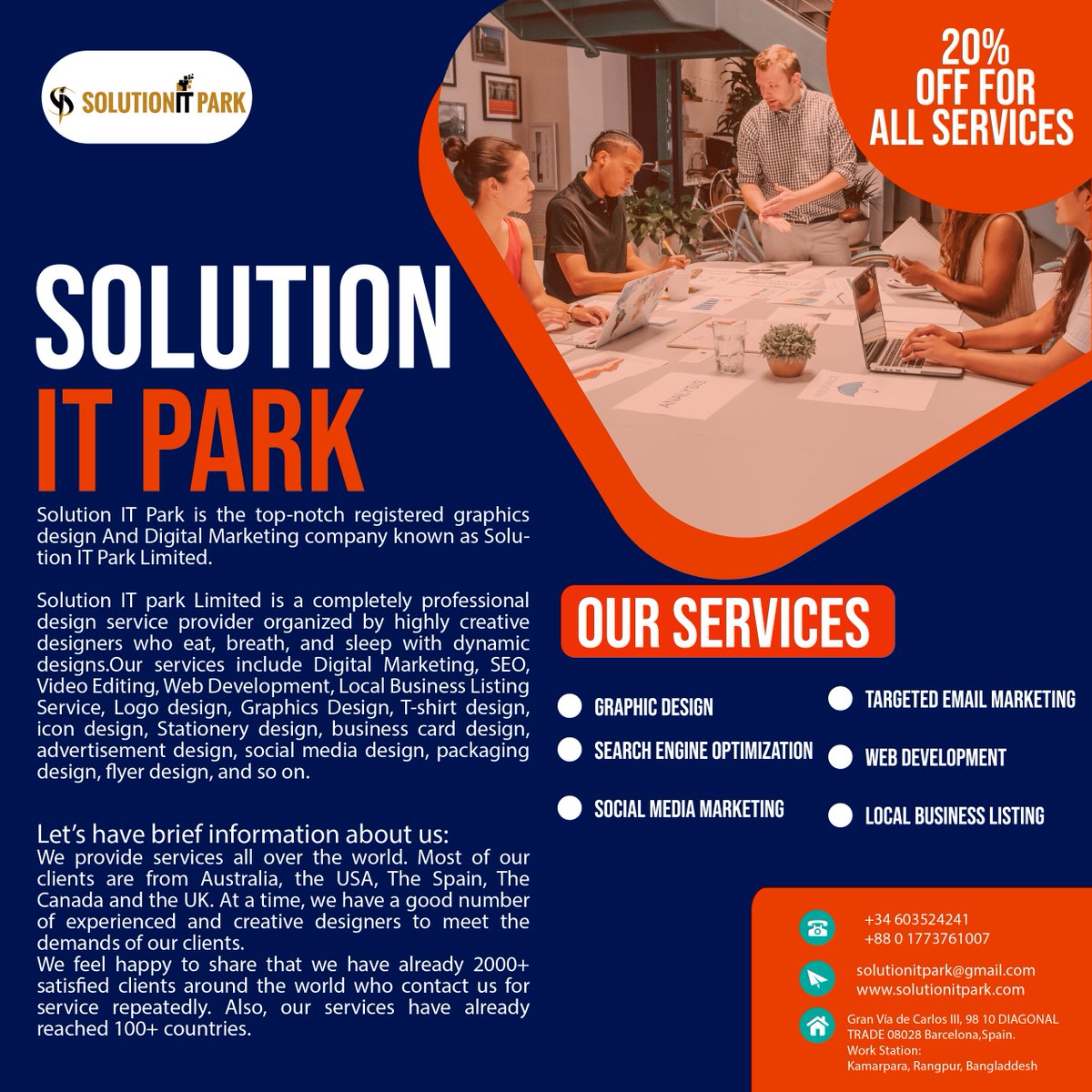 arnobde32's tweet photo. Hello. I am from solution It Park.
Our services post  design
if you need any services
#searchengineoptimization 
#Graphicdesign
#socialmediamarketing
#TargetEmailMarketing
#webdevelopment 
#localBusinessListing,
website https://t.co/YbBs4R9Pnu
Email :solutionitpark@gmail.com https://t.co/M0zsRiFbvC