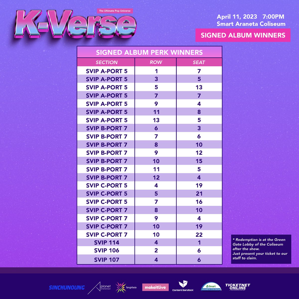 makeitliveasia's tweet photo. #KVersePH Perk Winners
Congratulations!!

You can claim your prizes at the Green Gate Lobby from 5:00 PM to 10:00PM tomorrow! Just present your ticket for verification! https://t.co/2H1nckHGYT