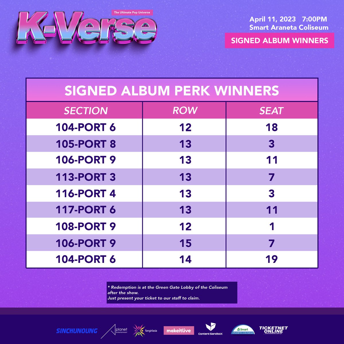 makeitliveasia's tweet photo. #KVersePH Perk Winners
Congratulations!!

You can claim your prizes at the Green Gate Lobby from 5:00 PM to 10:00PM tomorrow! Just present your ticket for verification! https://t.co/2H1nckHGYT