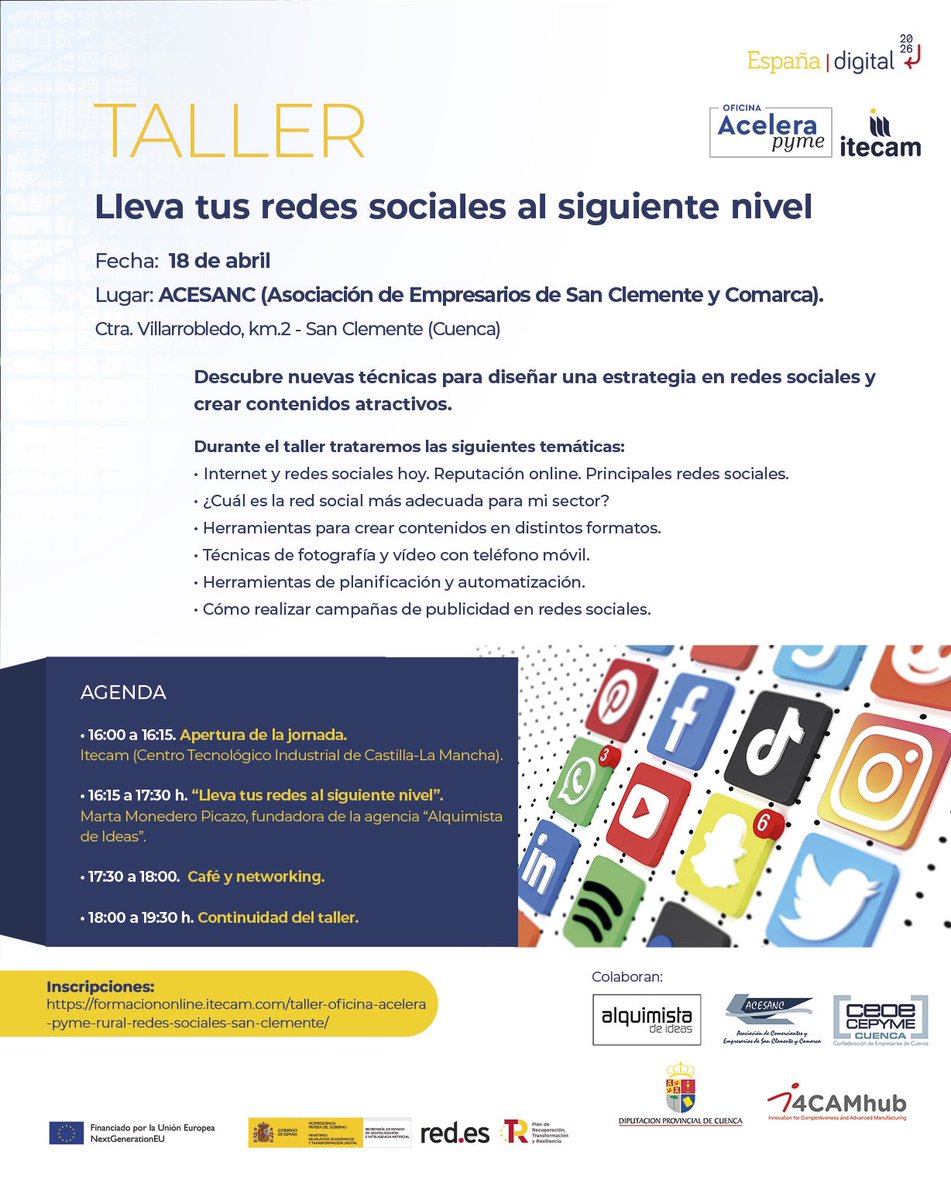 ¿Sabes cómo sacarles el máximo partido a las redes sociales de tu pyme? Descubre nuevas técnicas para diseñar una estrategia eficaz en redes sociales y crear contenidos atractivos que consigan atraer a los usuarios y enamorar a los algoritmos. Apúntate:

formaciononline.itecam.com/taller-oficina…