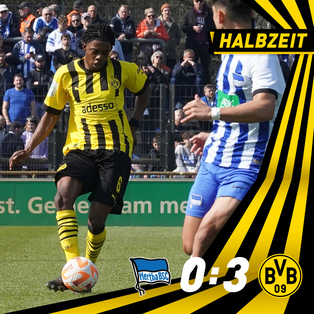 BVB's tweet image. ⏸️ Pause! Furiose erste 20 Minuten bescheren uns einen tollen Halbzeitstand. Nicht nachlassen! 🤜🤛 #BSCBVB #BVBU19