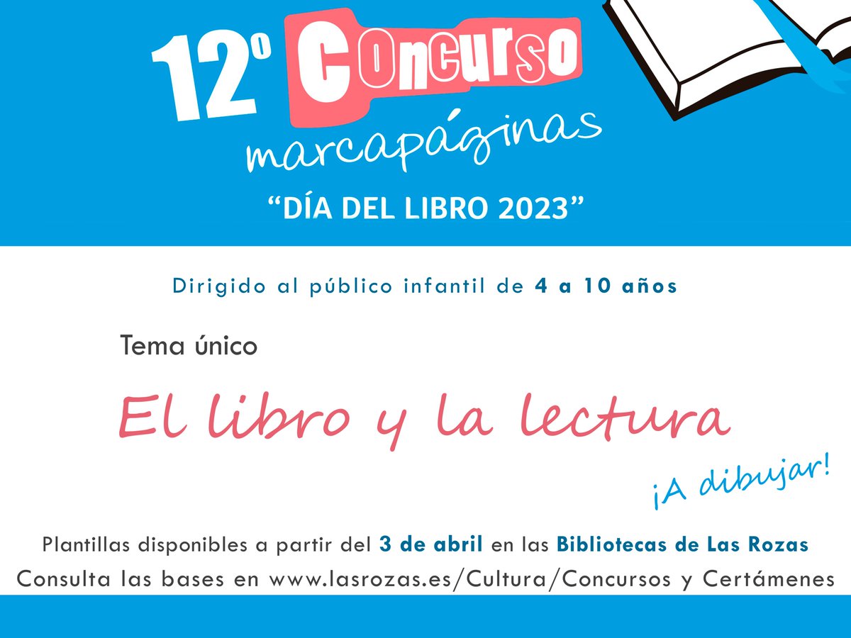 bibliotecarozas's tweet photo. ¿Te gusta dibujar? 
Participa en el 12º Concurso de Marcapáginas #DíaDelLibro2023 📕📗📘
Solicita la plantilla en las #BibliotecasDeLasRozas
Bases disponibles en 👇
https://t.co/DTD7EX7zVZ
¡Os esperamos! https://t.co/72zA4f8hLQ