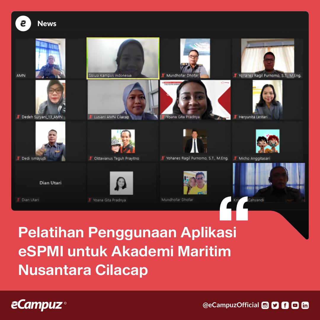 eCampuzOfficial's tweet photo. Tim eCampuz mengadakan pelatihan penggunaan aplikasi #eSPMI secara daring untuk Akademi Maritim Nusantara Cilacap
#eCampuz #KampusMerdeka #akademimaritimnusantara #amncilacap https://t.co/51RTjsCDxP