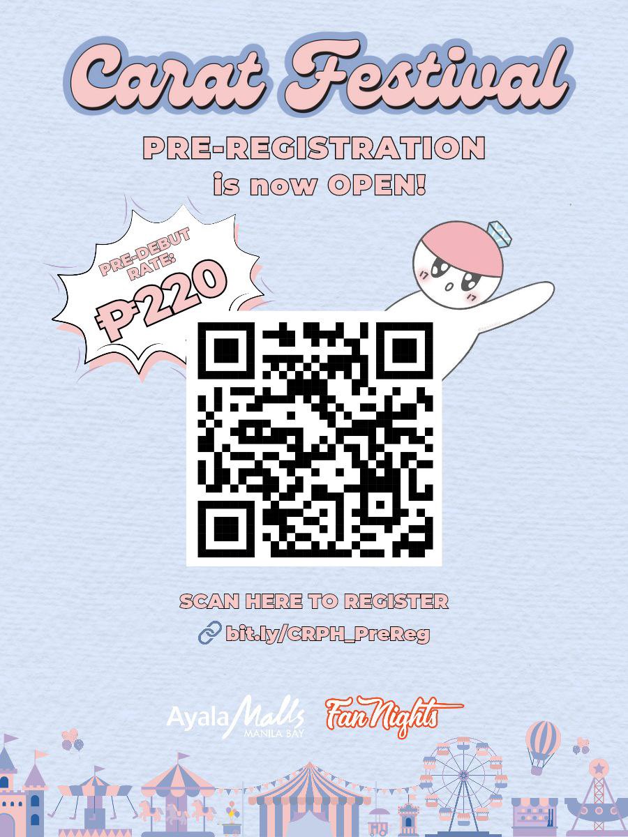 CaratFestivalPH's tweet photo. PRE-REGISTRATION NOW OPEN! 🎡💎 

Experience fun and camaraderie that makes you sing — Aju Nice! 🤩 Join us as we celebrate #8YearswithSVT anniversary event with sparkle! ✨

Register here: https://t.co/Wqk4tx4wZx

#CaratFestivalPH2023 #FanNightsAtAMManilaBay #SeizeTheBay https://t.co/j3YzacWVqf