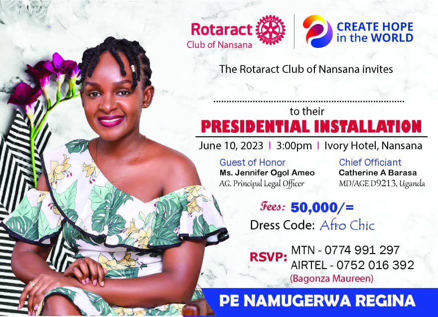 If i were you, i would just get ready my burgandy and white afro chic outfit🥰coz i know, you know: you don’t want to miss this amzing occasion 💃🏼 @rctnansana , @reginanamugerw2 , @pgcerd , @engpafra256 ,@Destadia ,@rotaractkololo