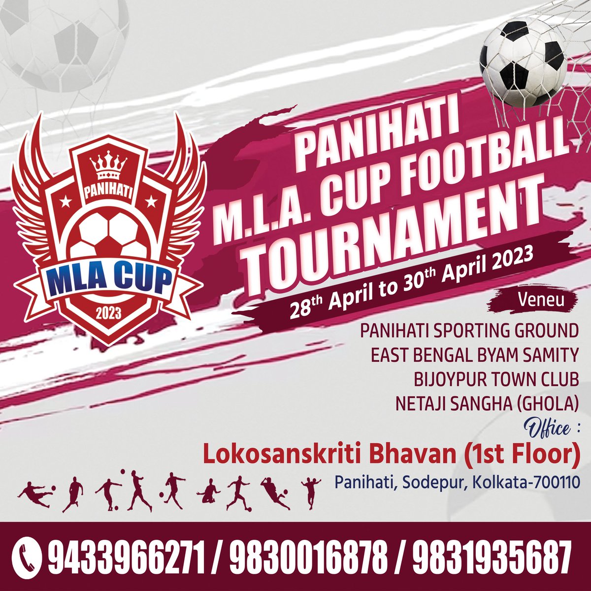 NirmalGhoshMla's tweet photo. Come & Join
⚽ 🏆 ℙ𝔸ℕ𝕀ℍ𝔸𝕋𝕀 𝕄𝕃𝔸 ℂ𝕌ℙ 2023 🏆⚽
#panihati #mlacup #mlacup2023 https://t.co/9WC2W4YWBy