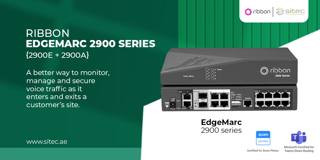 SitecTechnology's tweet image. Ribbon EdgeMarc 2900 Series,  A better way to monitor, manage and secure voice traffic as it enters and exits a customer’s site.

Explore more: hubs.la/Q01KNclm0
#sitec #ribboncommunications #microsoftteams #zoom
