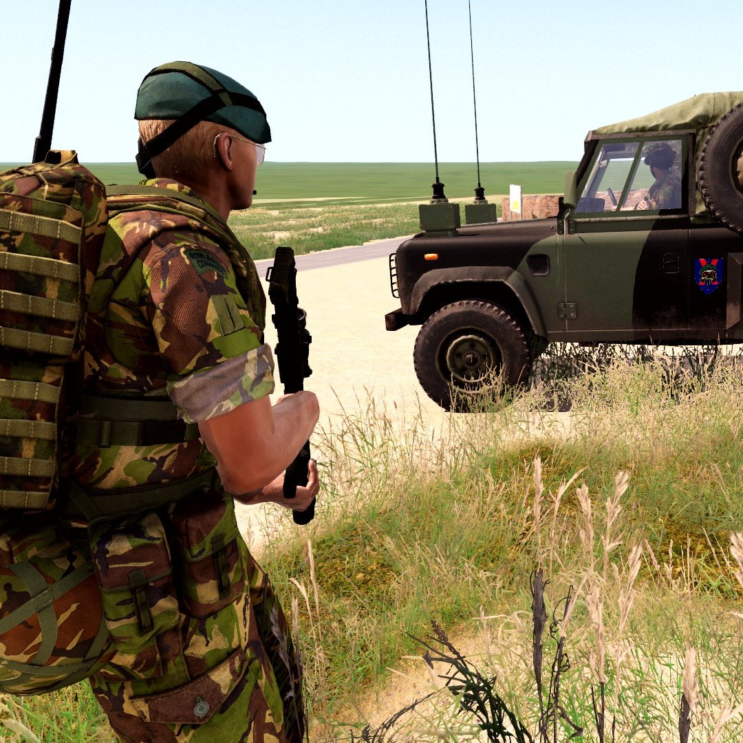 RMMUDrew's tweet photo. Last weekend I observed as 1 Troop of X-Coy conducted mounted drills utilising Land Rover WMIKs and Land Rover Snatches. We incorporated the use of our friends over at No.664 Squadron AAC and got some experience working with Apache Support.

#RMMU #Milsim @ArmaPlatform #Fictional https://t.co/w9j6beROfk