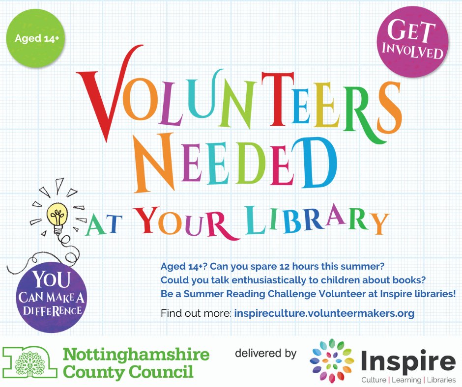We're looking for volunteers aged 14+ to help with the Summer Reading Challenge!

Encourage children to join and complete the Challenge, chat with them about the books they have read  and help them to pick new ones!

Up to the job? Find out more and apply

bit.ly/3Kzq16P
