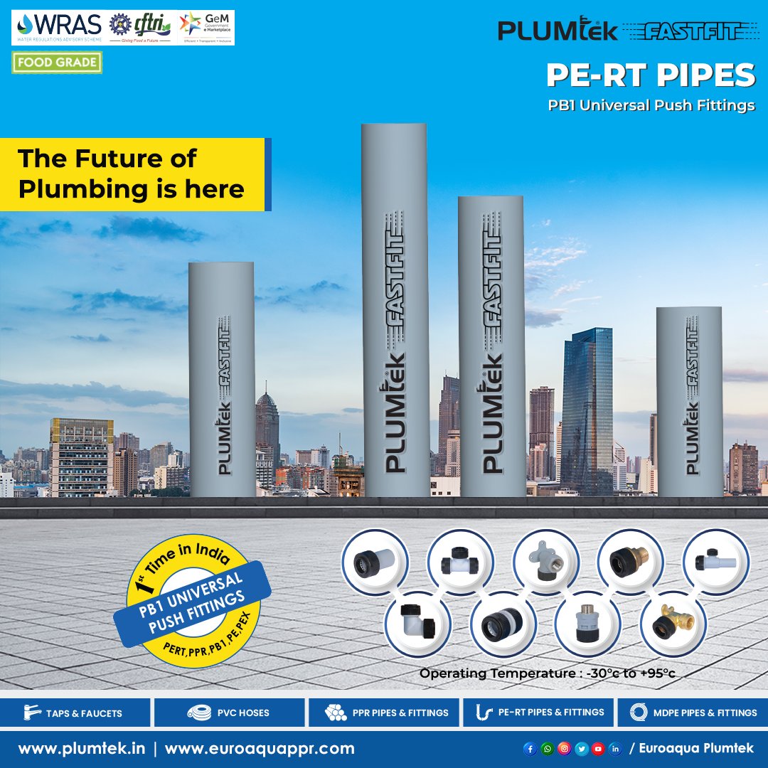 PlumtekMktg's tweet image. Plumtek PERT pipes &amp;amp; PB1 universal push fittings is a brand-new product which is introduced in India for the first time. It is an excellent choice for use in Residential and industrial areas. 

#pert #pertpipe #universalpushfit