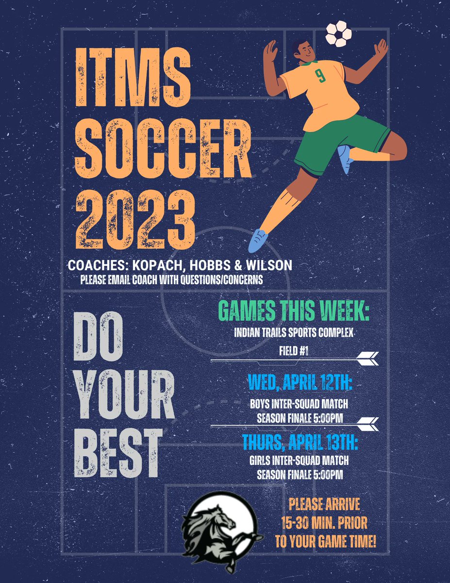 Come join our ITMS soccer teams play in their final games of the season.  Kickoff at 5:00PM!