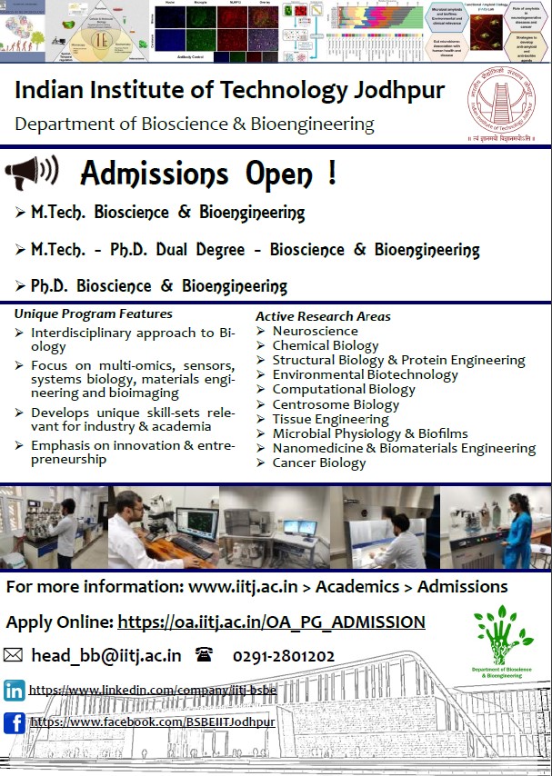 Bioscience and Bioengineering IIT Jodhpur (@bsbe_iitj) on Twitter photo Admissions are open for our M.Tech., M.Tech-Ph.D. Dual degree and Ph.D. programs. Exciting research areas and a stimulating Academic & Research ecosystem <a href="/bsbe_iitj/">Bioscience and Bioengineering IIT Jodhpur</a> Apply now ! Admissions are open for our M.Tech., M.Tech-Ph.D. Dual degree and Ph.D. programs. Exciting research areas and a stimulating Academic & Research ecosystem <a href="/bsbe_iitj/">Bioscience and Bioengineering IIT Jodhpur</a> Apply now !