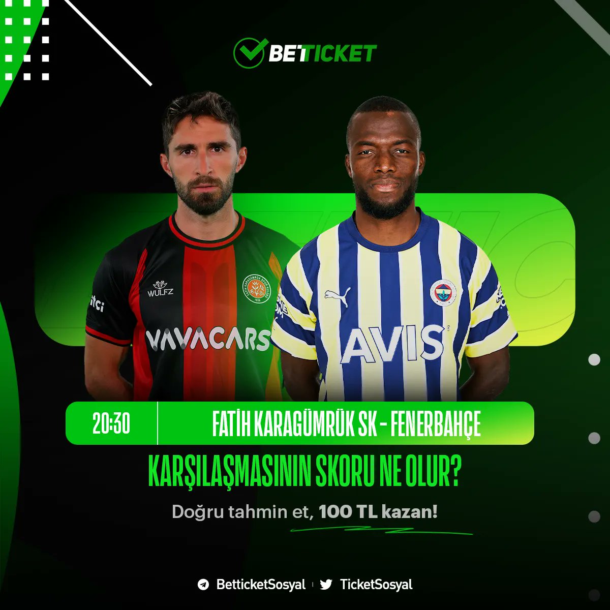 🤩 𝟏𝟎𝟎 𝐓𝐋 𝐊𝐚𝐳𝐚𝐧𝐦𝐚𝐤 𝐈𝐬𝐭𝐞𝐫 𝐌𝐢𝐬𝐢𝐧?

⚽️ 20:30 | Fatih Karagümrük SK - Fenerbahçe Karşılaşmasının Skoru Ne Olur?

💸Doğru bil, 100 TL kazanma fırsatı yakala!

🟢Son 3 günde min. 50 TL yatırım ve RT'yi unutma!

 Katılım: buff.ly/3GT1Tdl