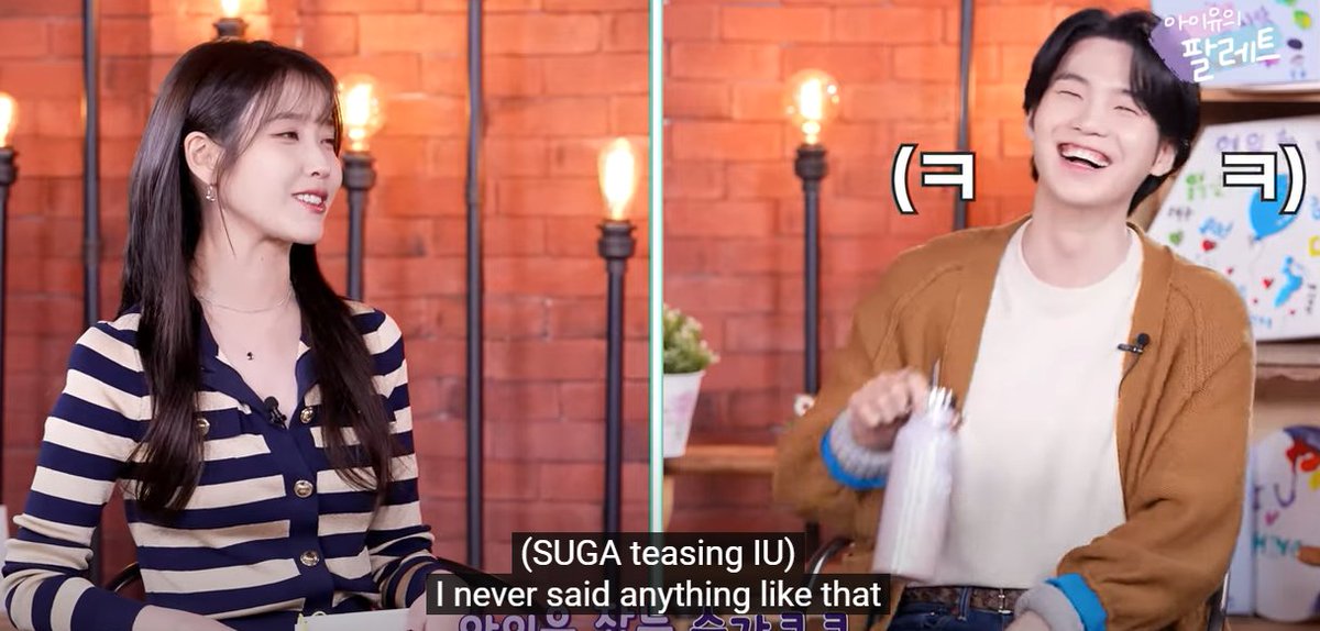 KODQ000's tweet photo. This whole episode was them teasing each other and it was fun to see iu getting flustered cuz mostly it's she who make others flustered 😭😭😭it's almost impossible to make jieun speechless well done suga👏 https://t.co/4a3kAWAkuP