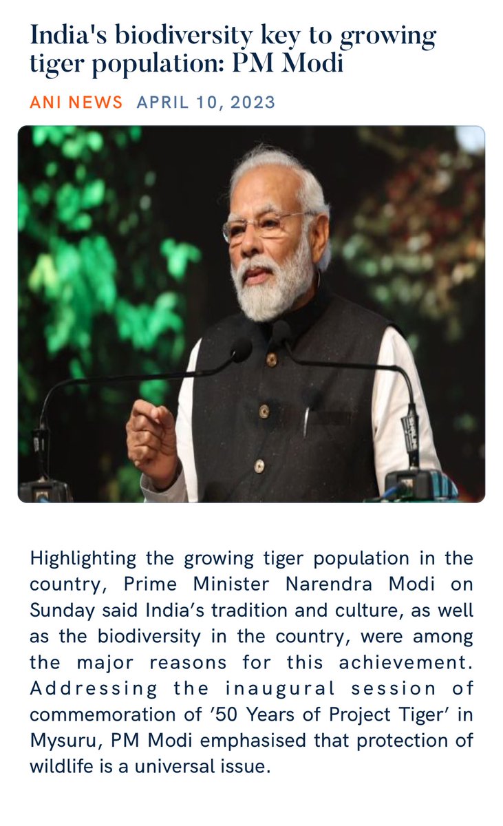 goyalcp's tweet photo. India's biodiversity key to growing tiger population: PM Modi
https://t.co/WBzmrZTPRo
via NaMo App# Forest #50YearsOf TigerConservation https://t.co/cRg4PUJm0V