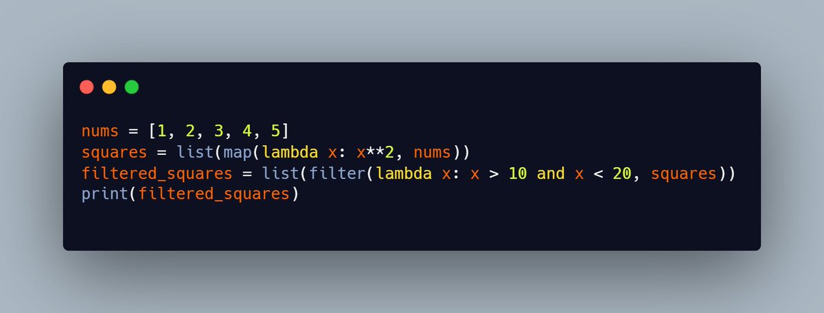 arshad83's tweet image. What is the output of the following Python code? 
A) [9, 16] 
B) [16] 
C) [12, 16]
 D) [10, 12, 16]

Select the option and why in DM. 

#python #ArtificialIntelligence #datascientis