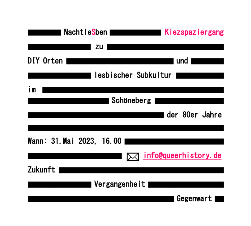 QHMBerlin's tweet photo. Stadtrundgang Nummer 3 " NachtleSben" widmet sich der DIY und lesbischen Subkultur in West-Berlin der 80er Jahre und den daraus entstandenen Orten und Kulturproduktionen. Lust auf diese Zeitreise im Rahmen des #QueerHistoryMonthBerlin2023? Dann gern anmelden: info@queerhistory.de https://t.co/FT6UFv9T32