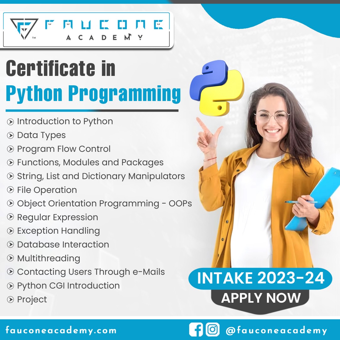 For more details, see
fauconeacademy.com
Contact: 1800 309 4377

#faucone #fauconeacademy #professionallife #chennai #courses #academy #career #businessknowledge #business #businesscourses #pythonexpert #programminglanguage #python #growth #training #programming #india