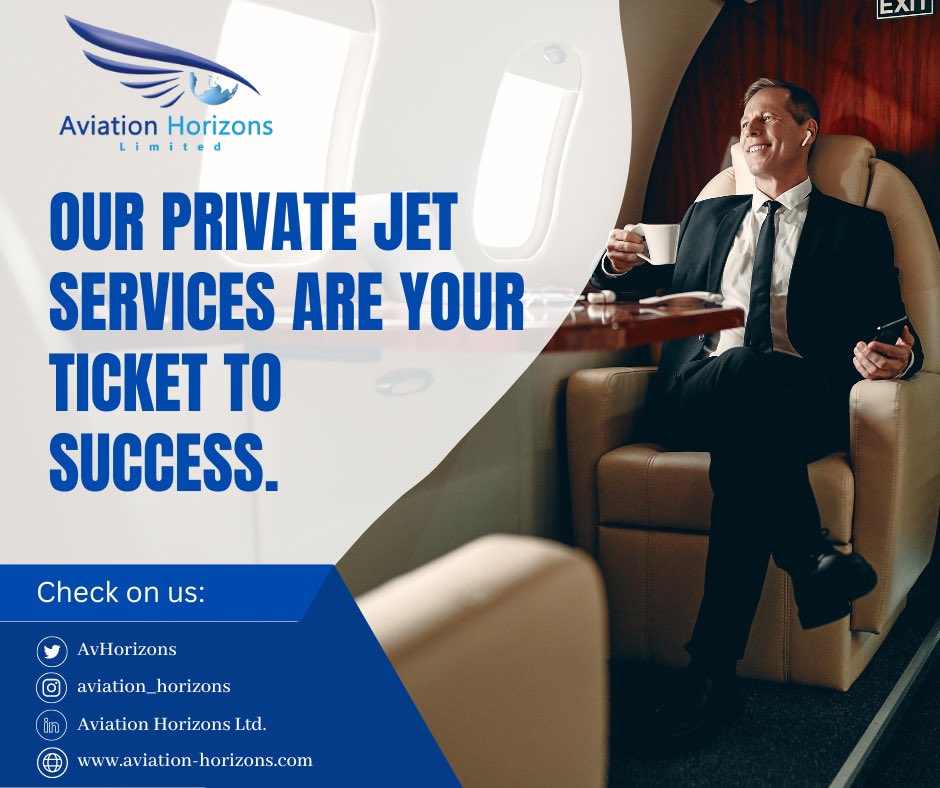 AvHorizons's tweet photo. Our private jet services are your ticket to success. ✈️💼

#PrivateJet #LuxuryTravel #TravelGoals #JetSet #BusinessTravel #PrivateJetCharter #PrivateJetLife #ExecutiveTravel #FlyPrivate #JetCharter
#PrivateJetCompany #TravelInStyle #VIPTravel #JetLifeStyle #LuxuryJetCharter https://t.co/ux5Aryd9cL