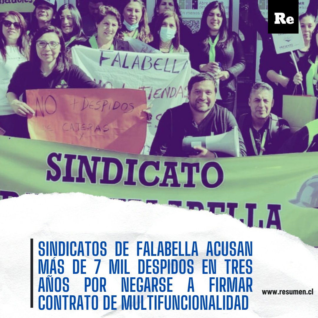 rsumen's tweet photo. La Federación de Sindicatos del Holding Falabella cifra en alrededor de 7 mil los despedidos entre 2019 y 2022 por no aceptar un contrato basado en la multifuncionalidad de las labores. Además, se espera que para fin de 2023, reduzcan los salarios en un 5%
https://t.co/p81z1p1378 https://t.co/VTYwUByoYm
