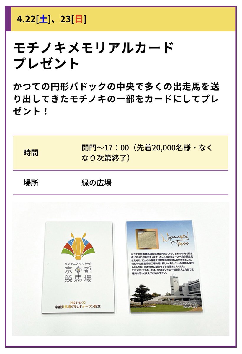 憧れの 京都競馬場 グランドオープン モチノキメモリアルカード 記念