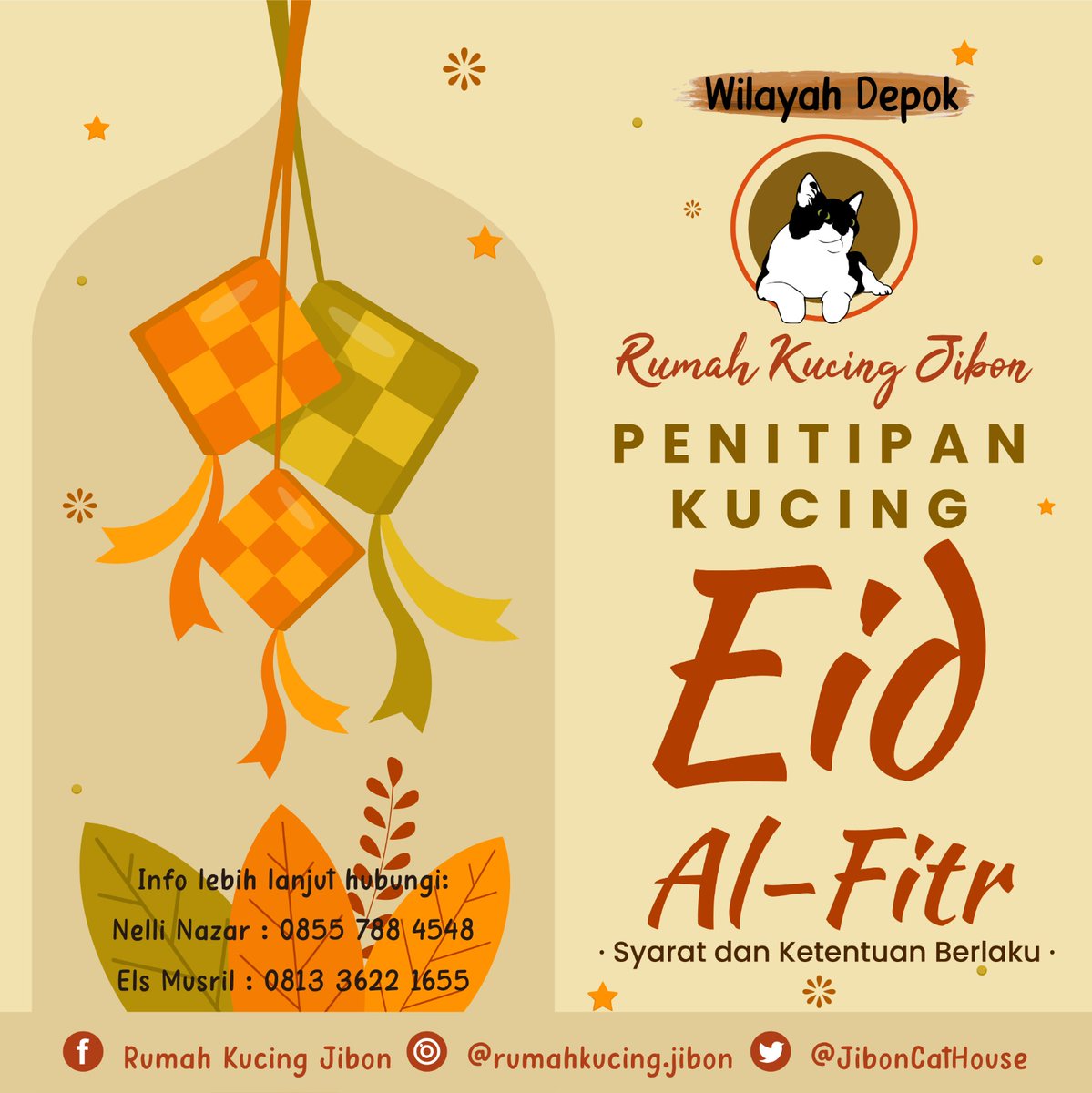 JibonCatHouse's tweet photo. Rumah Kucing Jibon menerima:

Penitipan kucing saat mudik lebaran ya, babu kocheng!✨️

Info lebih lanjut hubungi:
Whatsapp
0855 788 4548 (Nelli Nazar)
0813 3622 1655 (Els Musril)

@bintik_ @BarudaksPapi @cikukucing @kochengfs @kochengfess @ADefenders @catrescuedotid https://t.co/QKeRgXXA7Q