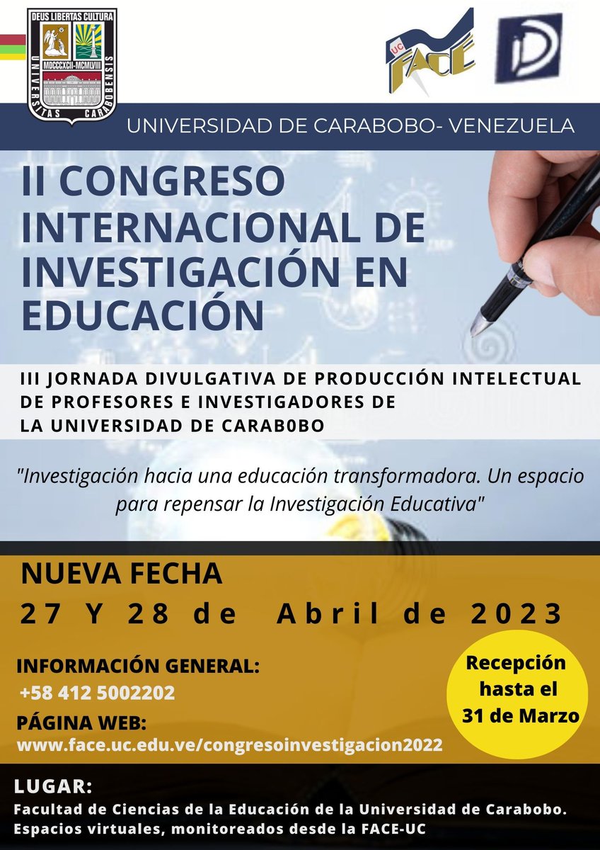 #Investigador  te invitamos a participar en el  "II Congreso Internacional de Investigación en Educación -III Jornada Divulgativa de Producción Intelectual de Profesores e Investigadores"  Visita: rb.gy/qodwul
