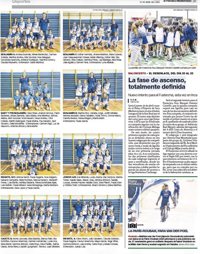 NBF_Castello's tweet photo. Gran reportaje de @epmediterraneo sobre todos los equipos que componen nuestro club.

Muchísimas gracias por la visualización del #baloncestofemenino 

#AMUNTNOU https://t.co/d1AJZSqcjG