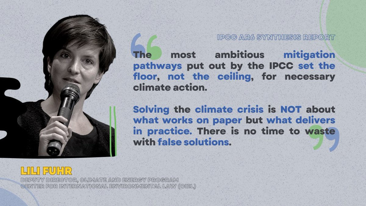 ClimateWed's tweet photo. Solving the climate crisis is not about what works on paper but what delivers in practice. There is no time to waste with false solutions.” 

– Lili Fuhr, Deputy Director, Climate and Energy Program, Center for International Environmental Law (CIEL) #IPPCReport https://t.co/BLqwHhblbn