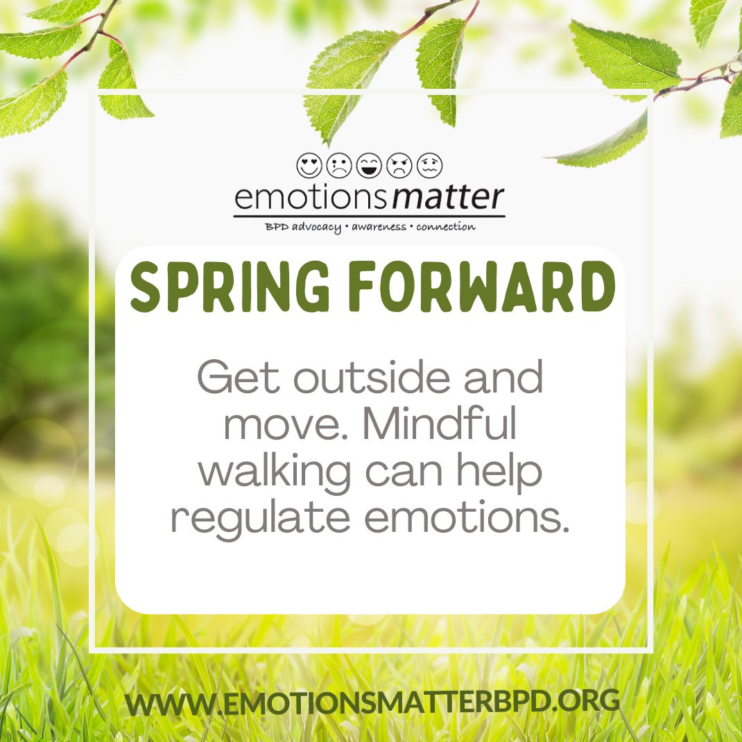 embpd's tweet photo. Spring is here! As the weather gets warmer, outdoor activities such as walking can help regulate motions.  To learn more, https://t.co/KyedkigMO3

#springforward #mentalhealth #outdoors #bpdrecovery https://t.co/a5Fv3KOuiO
