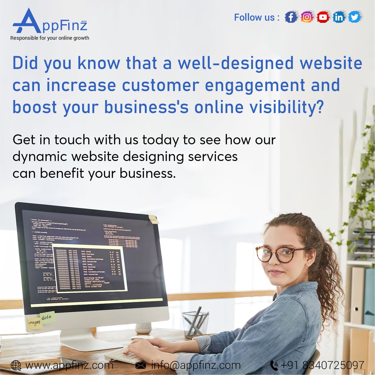 appfinzofficial's tweet photo. Get in touch with us today to see how our dynamic website designing services can benefit your business.

#appfinz #websitedesigner #websiteexpert #website #ecommerce #onlinevisibility #dynamicwebsite #shopify #wordpress #angular #react #javascript #html #coading https://t.co/5nK1pXp6bO