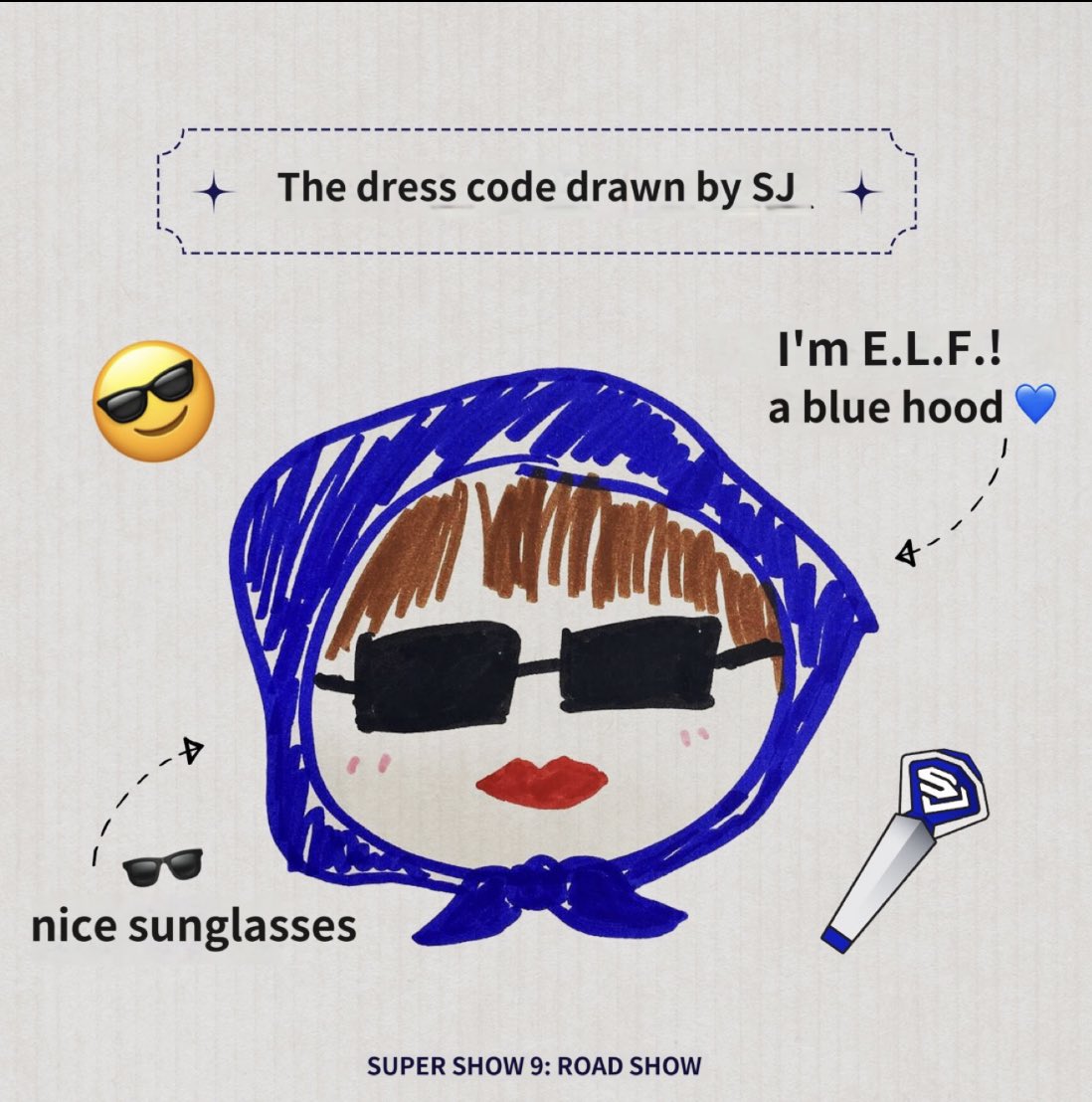 sunflow3rmin_'s tweet photo. hello what is this? what kind of dress code suju want elfs wear during the concert 😭😂

the blue hood? &amp; sunglasses 😎🥹🤣 https://t.co/67B1MNsjMl