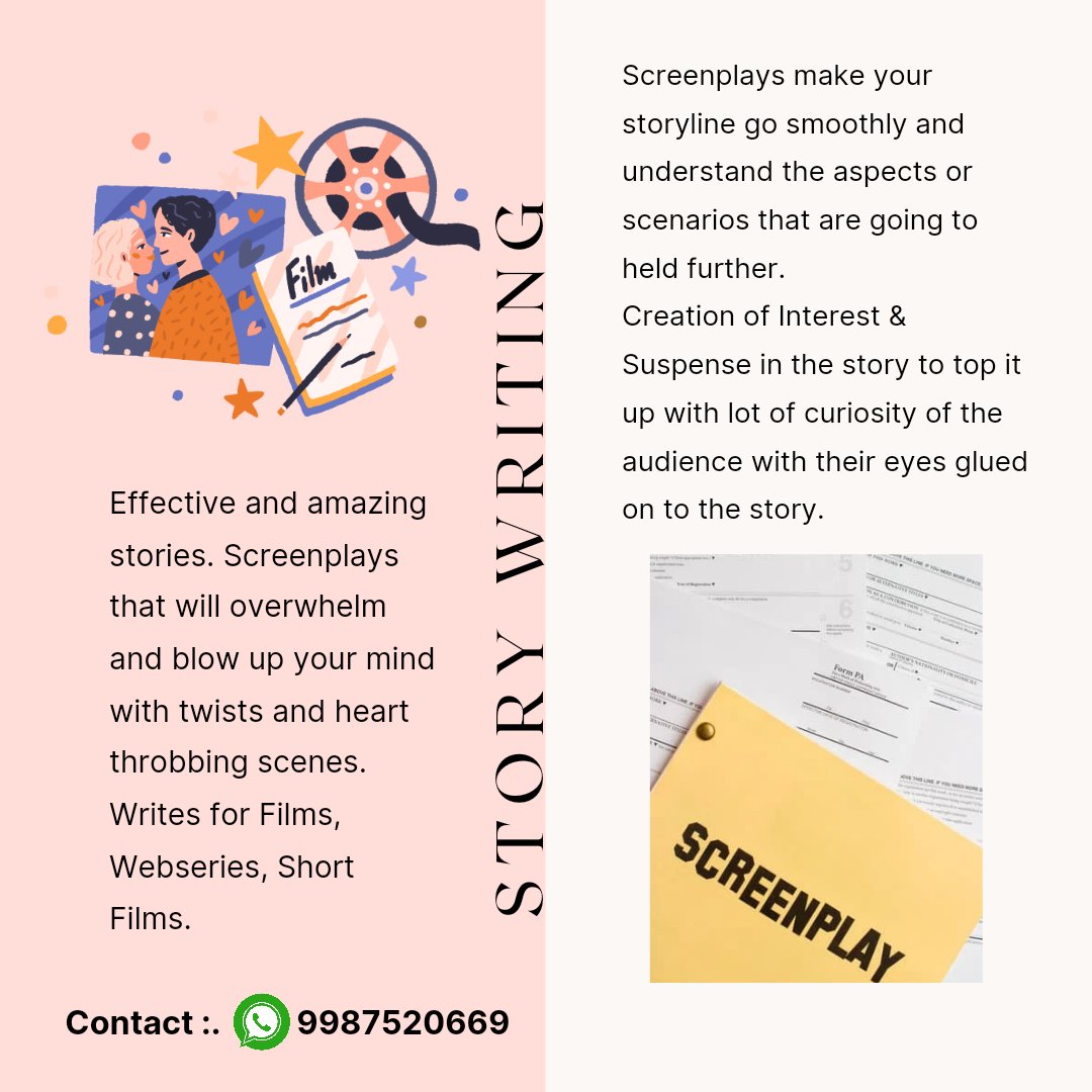 Are you looking for a writer?
Stories, Screenplays, Webseries, Short Films...
#screenwriting #filmmaking #writingcommunity #filmindustry #hollywood #scriptwriting #tvwriting #screenwriters #movieindustry
#filmmakers #filmproduction
#filmfestivals #filmwriting #screenwriting