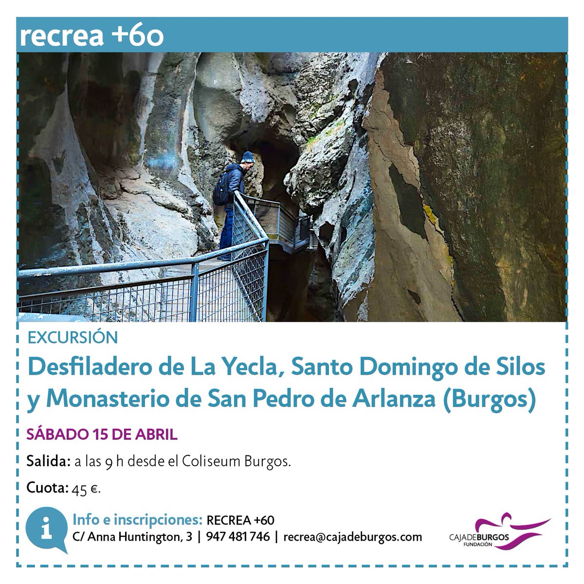 ForoSolidario's tweet photo. Apunta en tu agenda las próximas salidas y excursiones de nuestro #ProgramaRECREA 📅📝
👉🏼 Este jueves @cabdeburgos
👉🏼 15/04 Desfiladero de La Yecla…
👉🏼 12 y 13/05 Puy su Fou y Toledo
👉🏼 17/06 Valle de Mena
Toda la info https://t.co/UqJmZCh1cH https://t.co/ZbZEtIkWgf