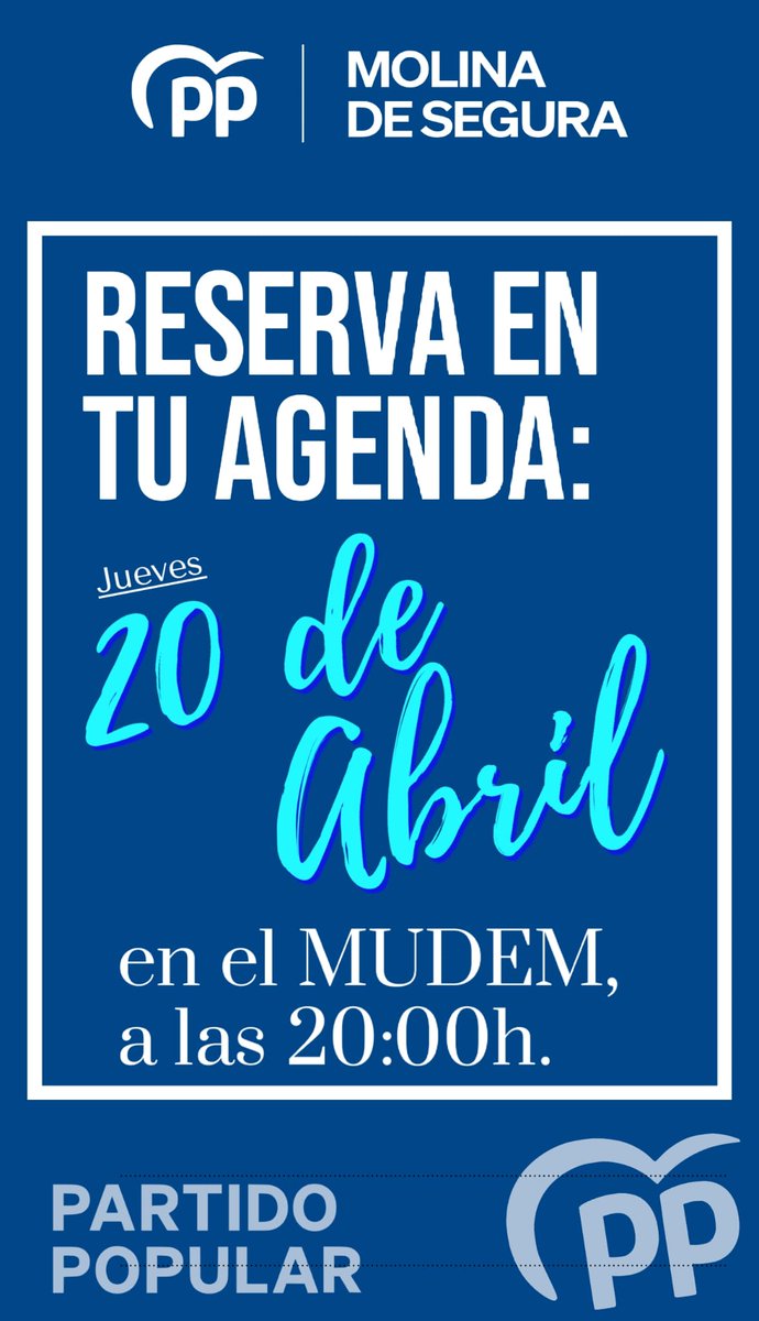 popularesmolina's tweet photo. 🗓️ Este próximo jueves 20 de abril a las 20:00h tienes una cita muy especial en el #MUDEM.

✍🏻 Reserva en tu agenda porque contamos contigo en un acto que no te puedes perder.

↪️ ¡Nos vemos!

#CandidaturaPPMolina https://t.co/YT21HnsodJ