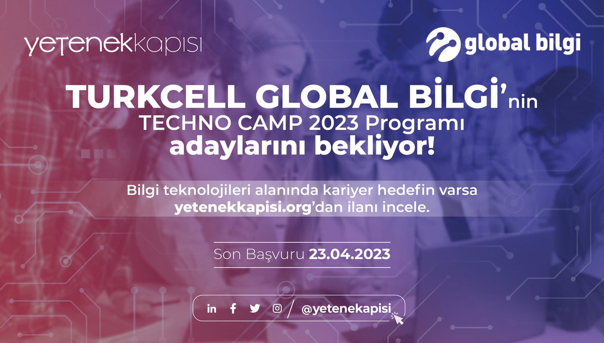 Teknoloji Dünyası seni bekliyor!

Bilgi teknolojileri alanında kariyer yapmak istiyorsan <a href="/GlobalBilgi/">Global Bilgi</a> Techno Camp 2023 tam sana göre. @tccbiko

🗓 Son Başvuru: 23 Nisan 2023
🔗 yetenekkapisi.org