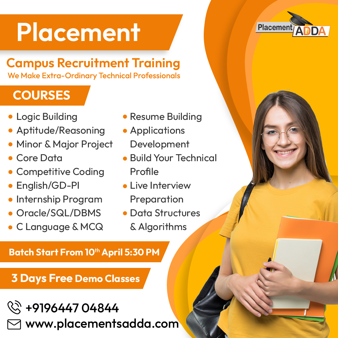 PlacementsAdda's tweet image. We Make Extra Ordinary Technical Professionals
Batch Start From:
--&amp;gt;&amp;gt; 10th April  at 5:30 PM&amp;lt;&amp;lt;--

 &quot;3 Days #FreeDemoClasses&quot;