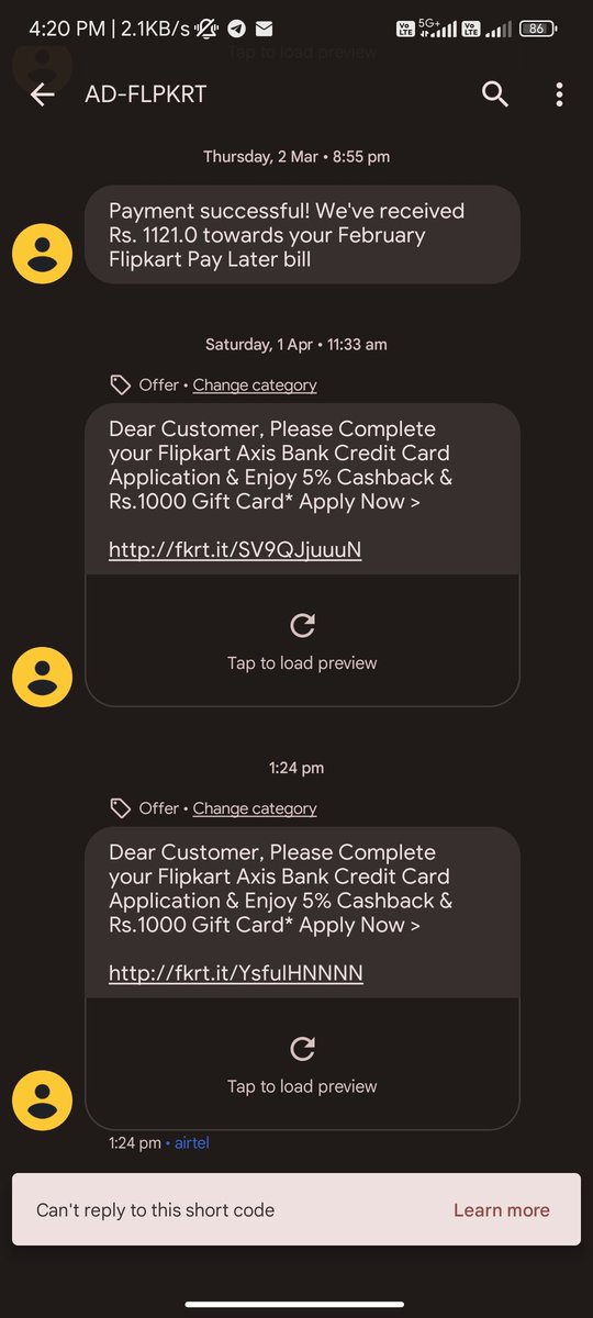 subhranilbasak0's tweet photo. FLIPKART SCAM ON FLIPKART AXIS BANK CREDIT CARD.

They said i got 1000 Gift card now they told me 500. Policy Changed.. 

SCAMMER #FLIPKARTSCAM #CARDSCAM 
@flipkartsupport @Flipkart @BandBajaateRaho @_Kalyan_K https://t.co/4ldd9lClxk