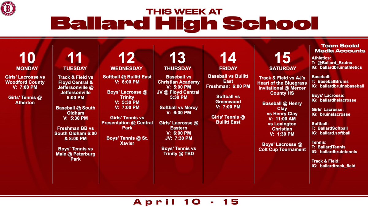 We have lots of athletic action this week as we return from Spring Break. Be sure to head out, enjoy the weather, and cheer on the Bruins!