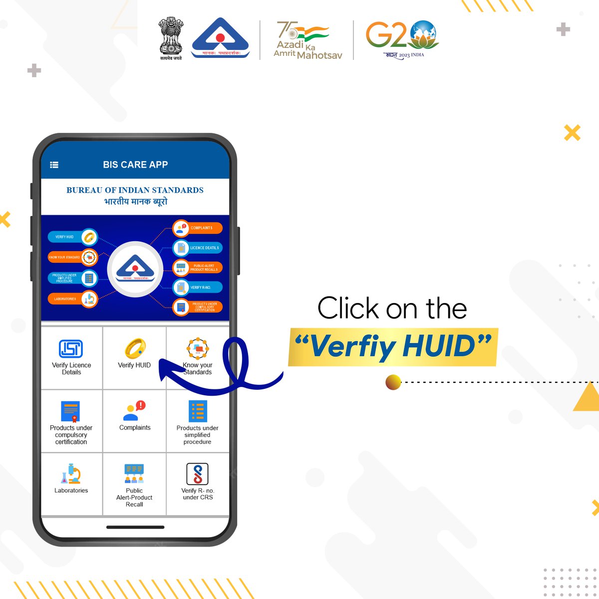 IndianStandards's tweet image. Are you concerned about the authenticity of #gold jewellery you are buying? Check it using the 'Verify #HUID feature' on the BIS Care App.
Download on Google Play and App Store: onelink.to/mshz7g

#HallmarkHaiTohSonaHai